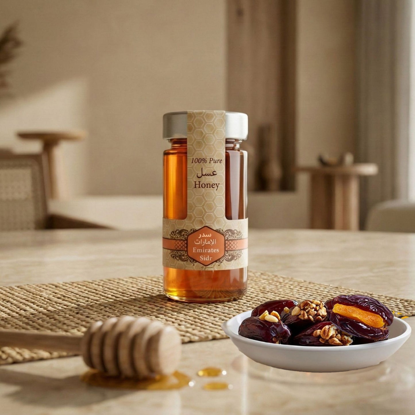 Customized Ramadan Royal Honey Gift Box (Sidr Honey 140g & Dates with Nuts)