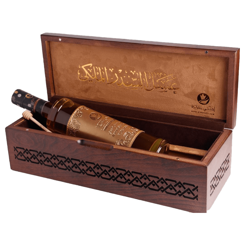 عسل السدر الإماراتي مع علبة خشب 1 كغ – هدية فاخرة (شعار الصقر الإماراتي)