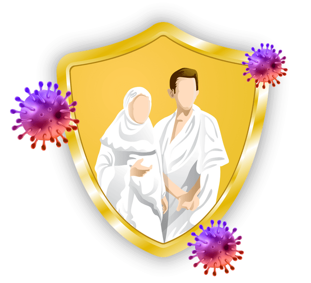 Couple Photo of Hajj and Omrah with Safety Icon