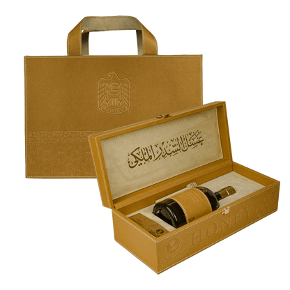 هدية فاخرة مستدامة من عسل السدر الإماراتي مع حقيبة جلدية 550 غ