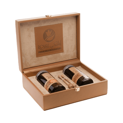 الهدية المخصصة - صندوق جلدي فاخر  (عسل السدر الإماراتي & عسل السمر الإماراتي)