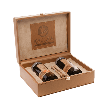 الهدية المخصصة - صندوق جلدي فاخر  (عسل السدر الإماراتي & عسل السمر الإماراتي)