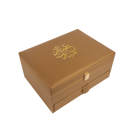 Golden Leather Box With Drawer (250g Sidr and 250g Samar) With Dates With Nuts | EID