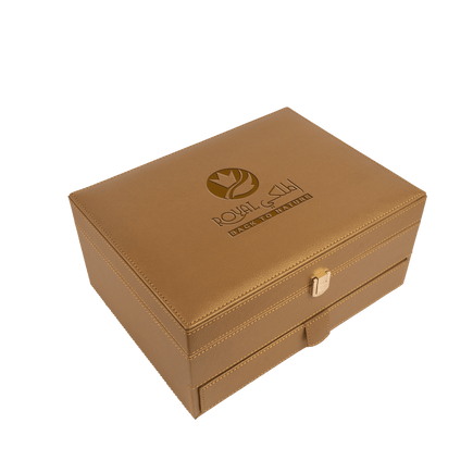 Royal Golden Leather Box With Drawer (250g Sidr and 250g Samar) With Dates With Nuts