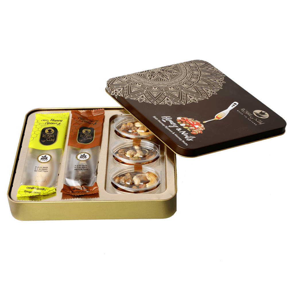 Gift Tin Box (3 Pcs Honey with Nuts + 6 Honey Spoons)