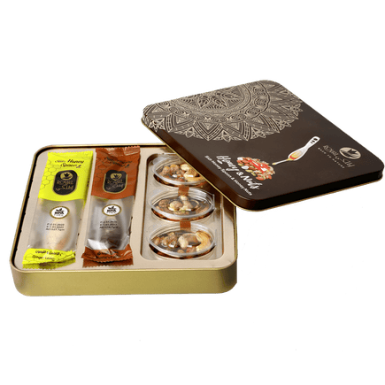 Gift Tin Box (3 Pcs Honey with Nuts + 6 Honey Spoons)