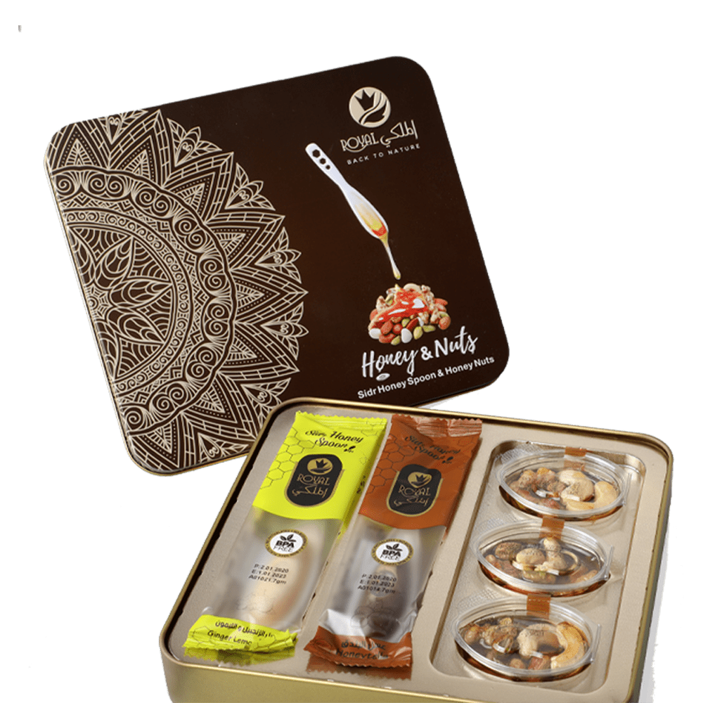 Gift Tin Box (3 Pcs Honey with Nuts + 6 Honey Spoons)