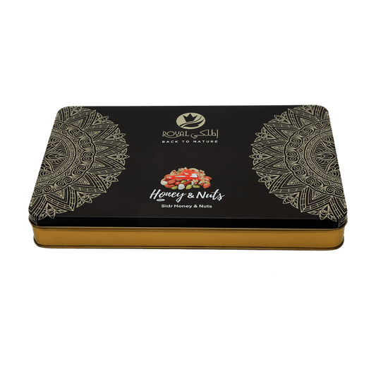 علبة هدية معدن – (12 حبة عسل بالمكسرات)