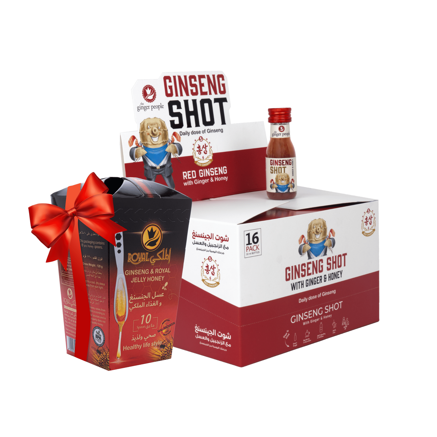 Ginseng Shot Pack of 16 with FREE Ginseng & Royal Jelly Honey Spoon 10 pieces