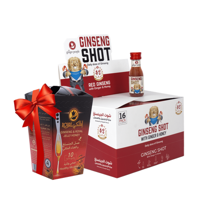 Ginseng Shot Pack of 16 with FREE Ginseng & Royal Jelly Honey Spoon 10 pieces