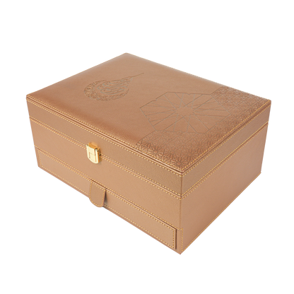 Golden Leather Box With Drawer (250g Sidr and 250g Samar) With Dates With Nuts | Ramadan