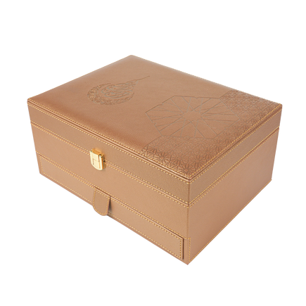 Golden Leather Box With Drawer (250g Sidr and 250g Samar) With Dates With Nuts | Ramadan