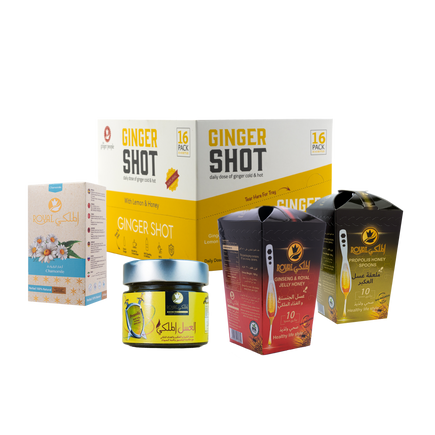 Hajj Set (Ginger Shot - Propolis Spoon - Ginseng - Spoon - Immunity Honey and Chamomile Tea)