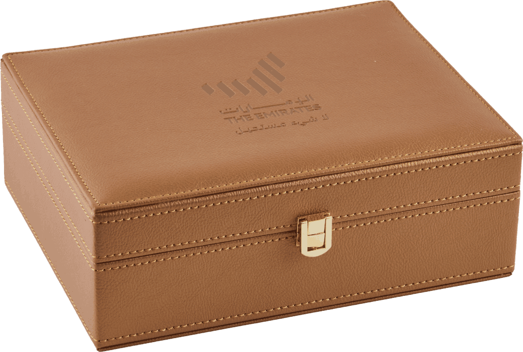 الهدية المخصصة - صندوق جلدي فاخر  (عسل السدر الإماراتي & عسل السمر الإماراتي)