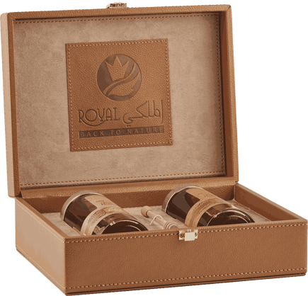 الهدية المخصصة - صندوق جلدي فاخر  (عسل السدر الإماراتي & عسل السمر الإماراتي)