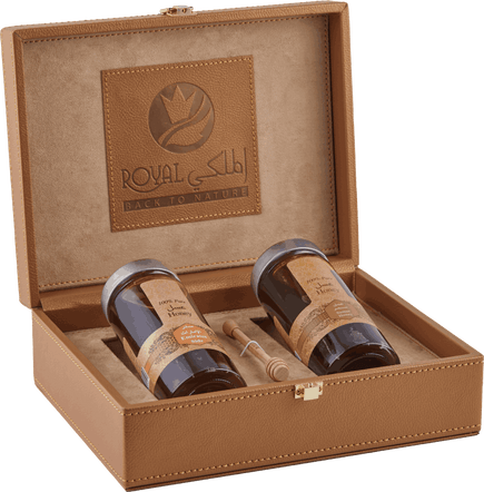 الهدية المخصصة - صندوق جلدي فاخر  (عسل السدر الإماراتي & عسل السمر الإماراتي)