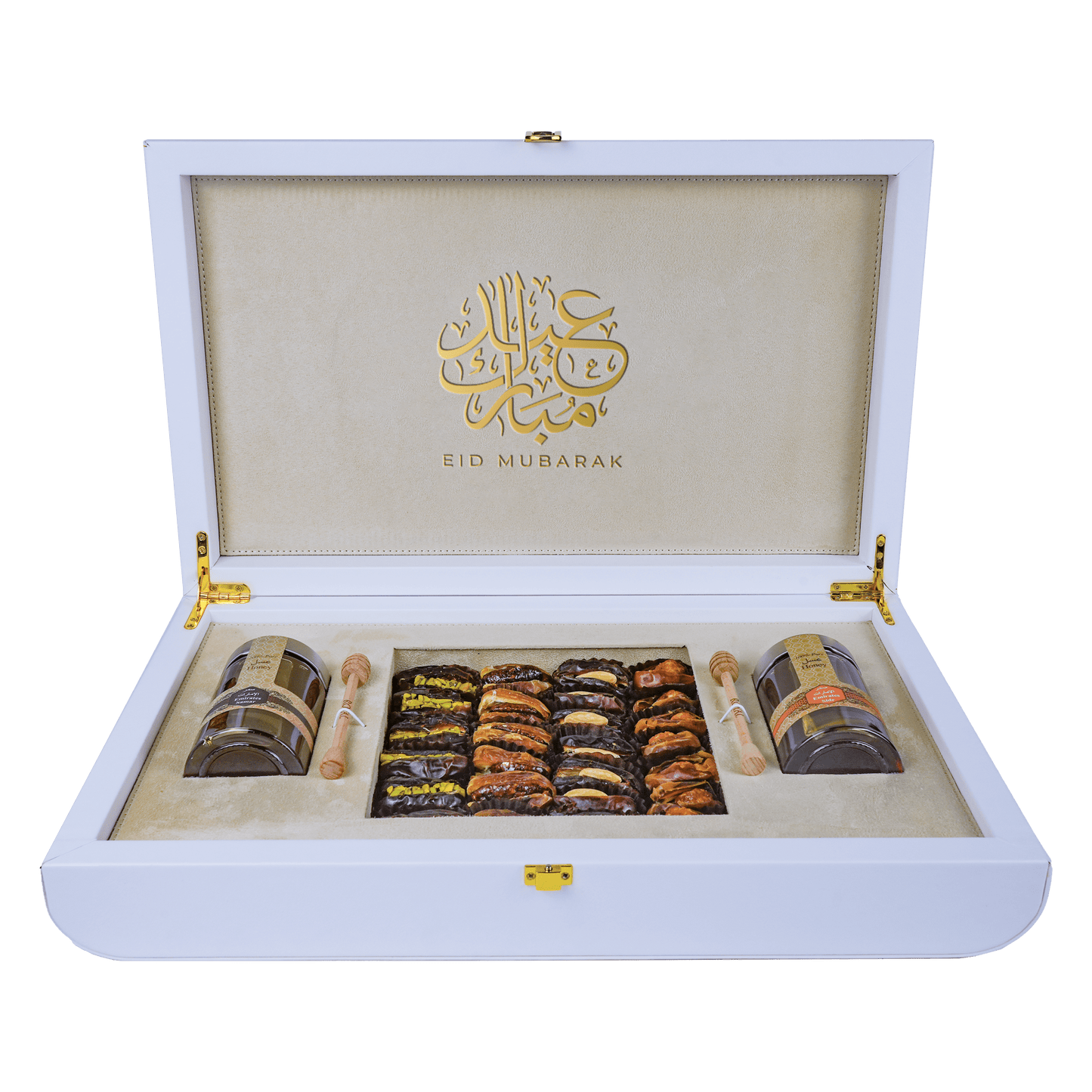 White Leather Box  (140g Sidr and 140g Samar) With Dates With Nuts | Eid