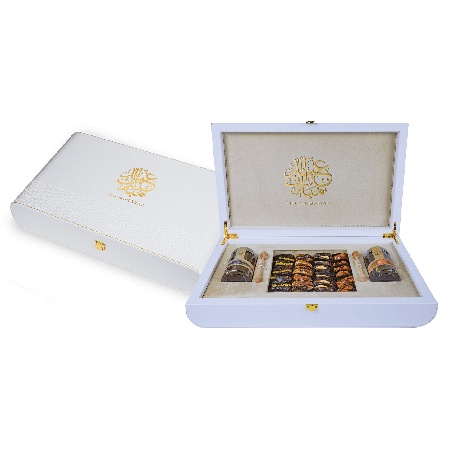White Leather Box  (140g Sidr and 140g Samar) With Dates With Nuts | Eid