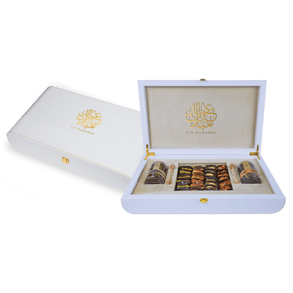 White Leather Box  (140g Sidr and 140g Samar) With Dates With Nuts | Eid