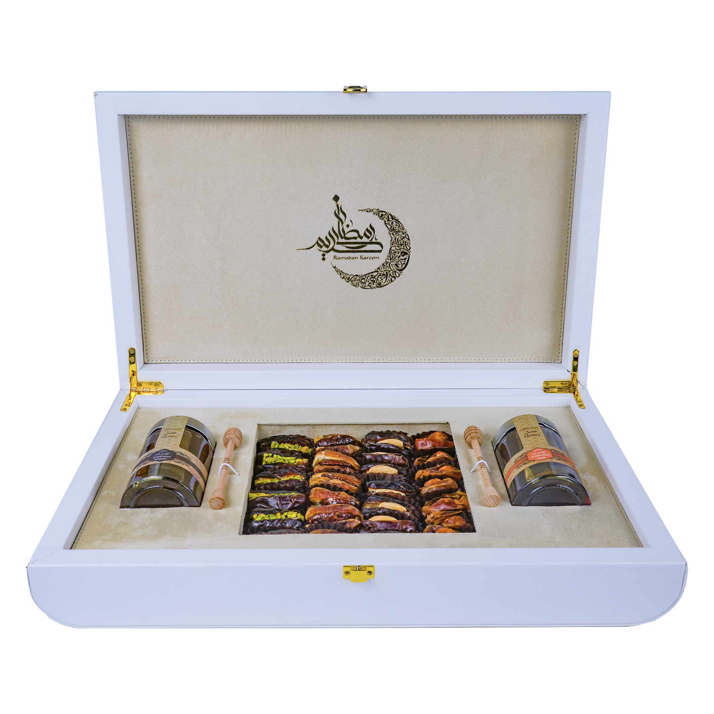 White Leather Box  (250g Sidr and 250g Samar) With Dates With Nuts