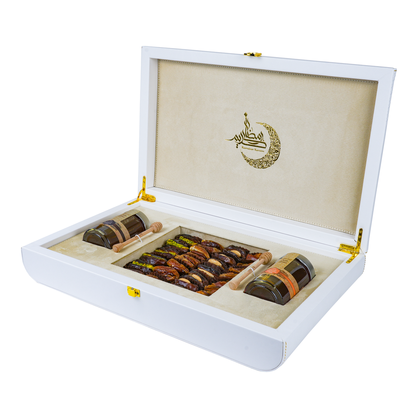 White Leather Box  (250g Sidr and 250g Samar) With Dates With Nuts