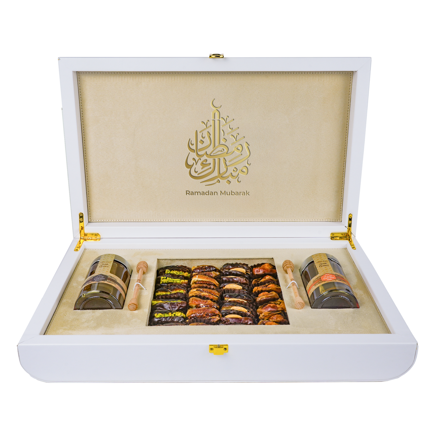 White Leather Box  (250g Sidr and 250g Samar) With Dates With Nuts with bag | Ramadan