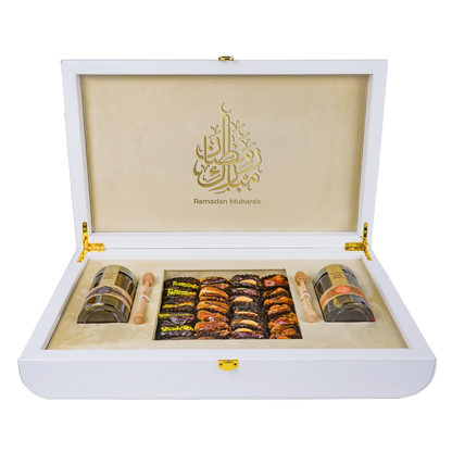 White Leather Box  (250g Sidr and 250g Samar) With Dates With Nuts with bag | Ramadan