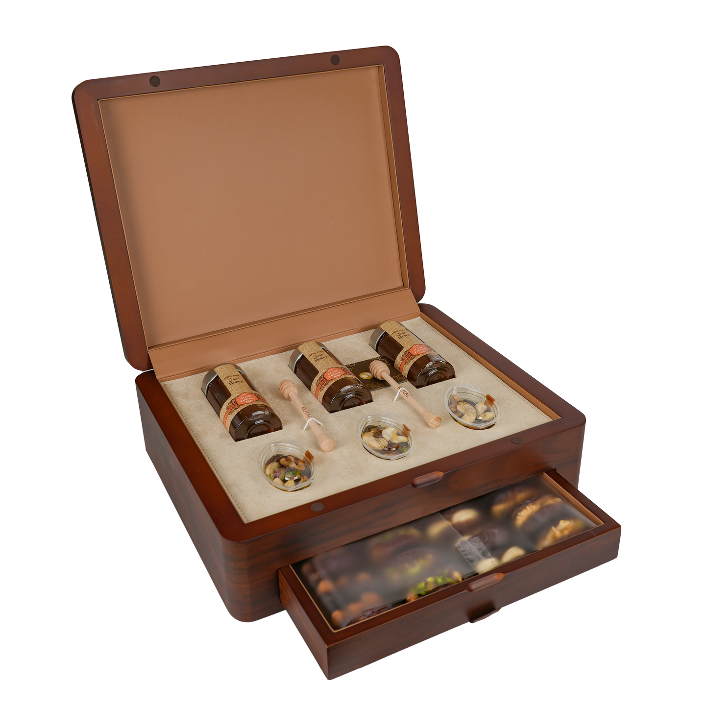Wood Box With Drawer UAE Sidr Honey and Sidr Honey Nuts with Dates With Nuts