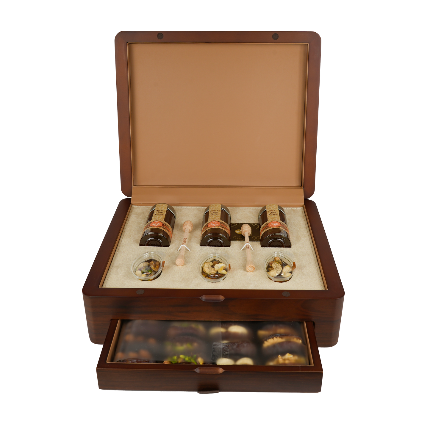 Wood Box With Drawer UAE Sidr Honey and Sidr Honey Nuts with Dates With Nuts