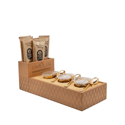 مجموعة هدايا عسل فاخرة من الجلد للمكتب (5 ملاعق عسل سدر + 3 ملاعق عسل مع المكسرات)