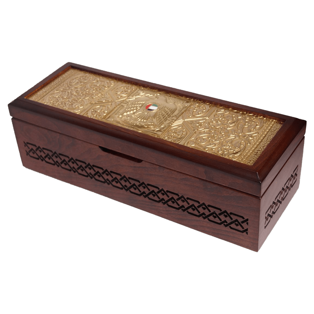 عسل السدر الإماراتي مع علبة خشب 1 كغ – هدية فاخرة (شعار الصقر الإماراتي)